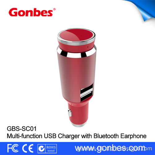 Dual USB 2.4A aluminum car charger with bluetooth earphone